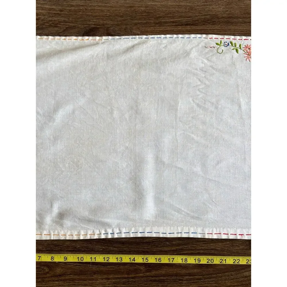 Vintage Rainbow Floral Embroidered Table Runner 50x16 Dresser Scarf Cottagecore
